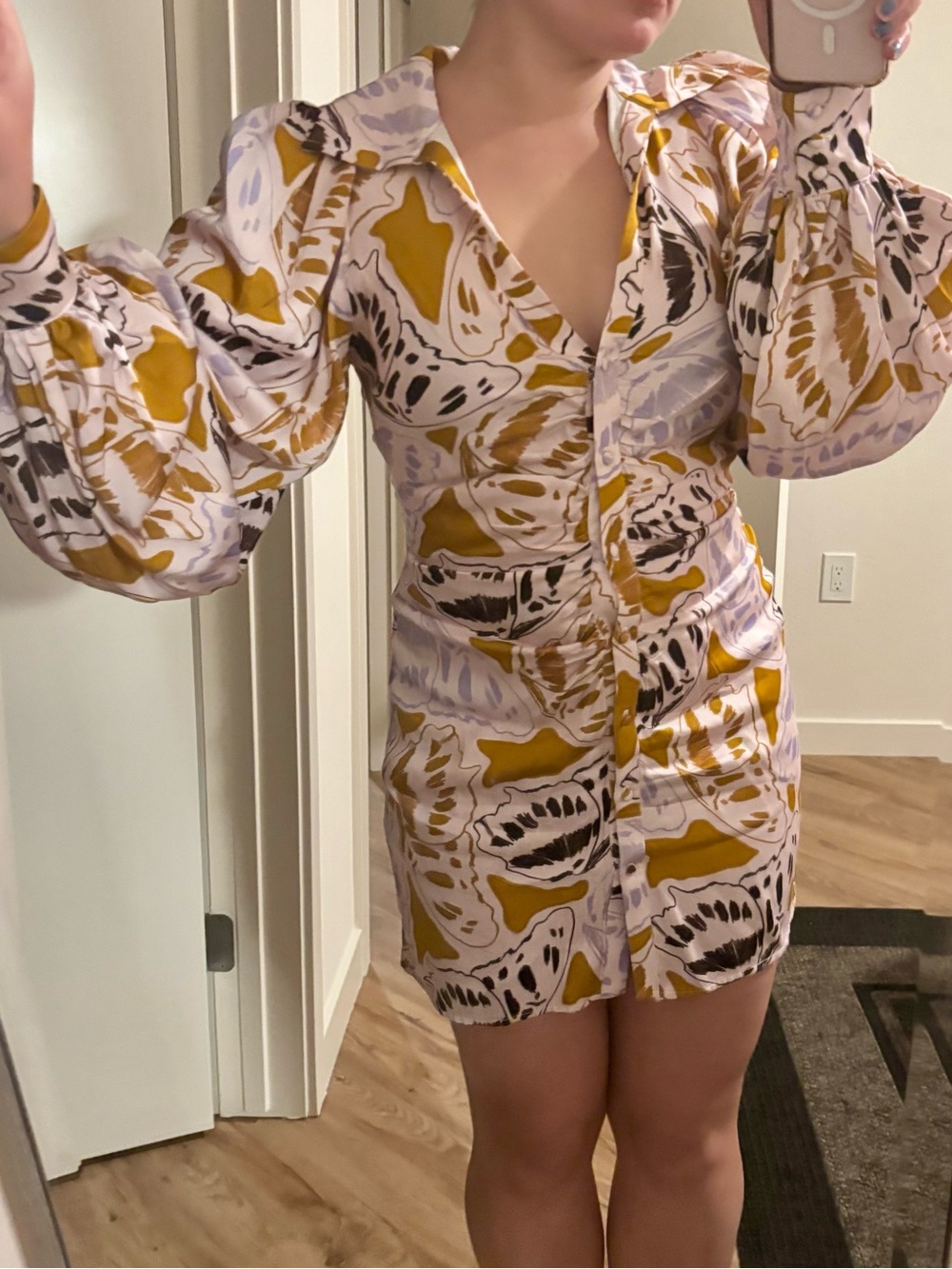 For love and lemons Long-Sleeve balloon Mini Dress Esmeralda medium button front